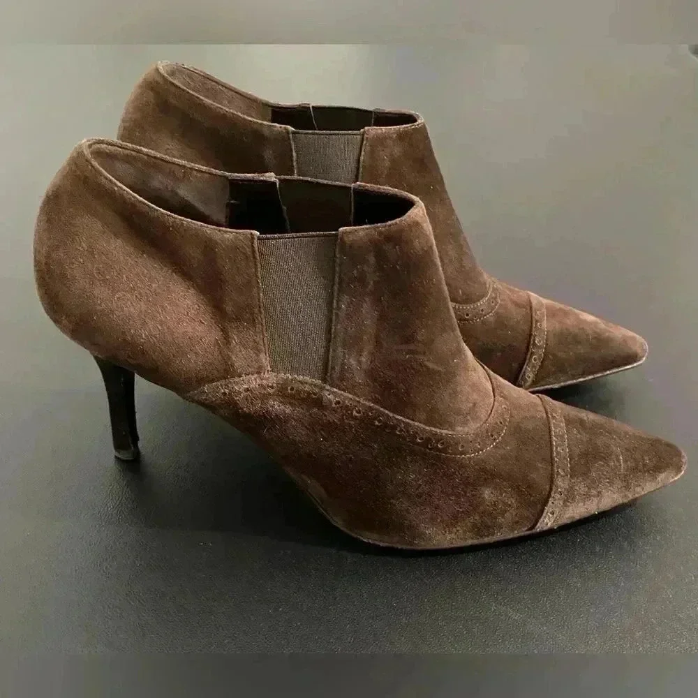 Ralph Lauren Purple Label Brown Suede Ankle Boots Heel Booties Size 9